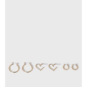 3 Pack Gold Mixed Shape Hoop Earrings New Look