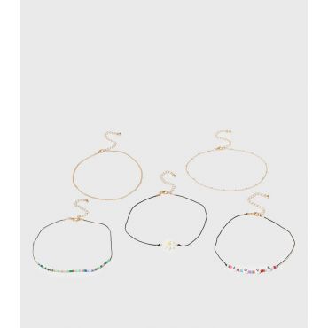 5 Pack Multicoloured Daisy Beaded Chokers New Look