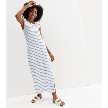 Light Grey Stripe Jersey NYC Logo Sleeveless Dress KIDS ONLY New Look