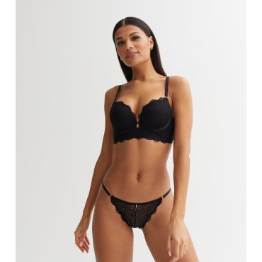 Women's Black Floral Lace Diamanté Push Up Bra New Look
