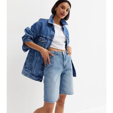Women's Pale Blue Cotton Denim High Waist Long Shorts ONLY New Look