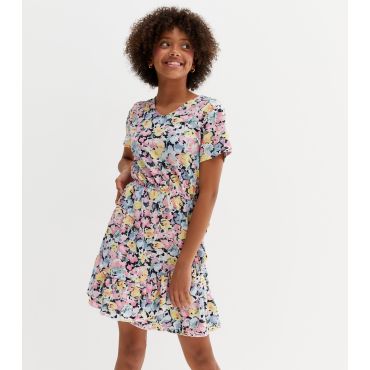 Black Floral Ruffle Wrap Dress KIDS ONLY New Look