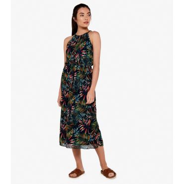 Women's Navy Palm Halter Neck Midi Dress Apricot New Look