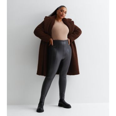 Women's Plus Size Black Leather-Look High Waist Leggings Curves New Look