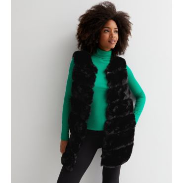 Women's Black Faux Fur Gilet Gini London New Look