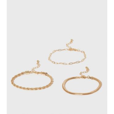3 Pack Gold Chain Bracelets New Look