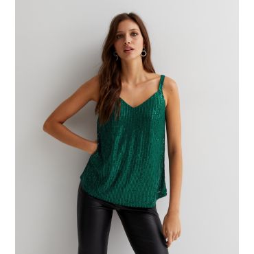 Women's Green Sequin V Neck Strappy Cami Gini London New Look