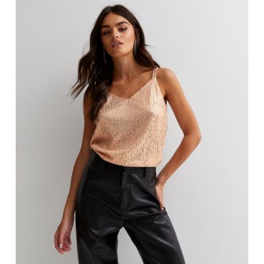 Women's Gold Sequin V Neck Strappy Cami Gini London New Look