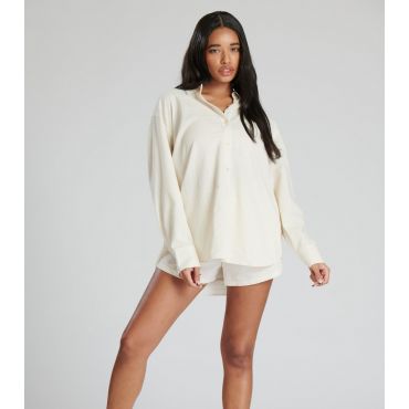 Women's Cream Linen-Look Oversized Shirt South Beach New Look