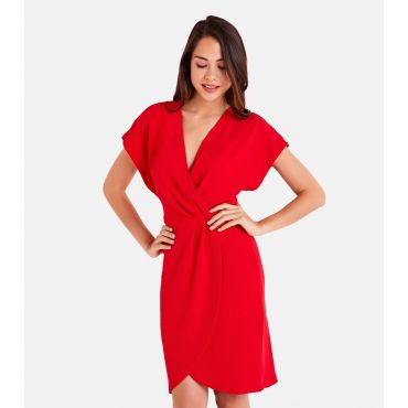 Women's Red Short Sleeve Mini Wrap Dress Mela New Look