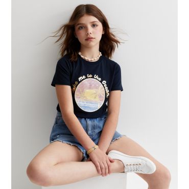 Navy Take Me To The Ocean Logo T-Shirt Name It New Look