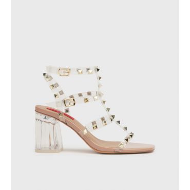 Women's Pale Pink Clear Stud Block Heel Sandals London Rebel New Look