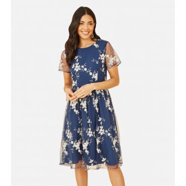 Women's Navy Floral Embroidered Mini Dress Yumi New Look