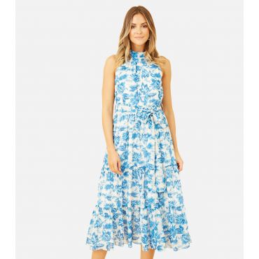 Women's Blue Floral Halter Midi Dress Yumi New Look
