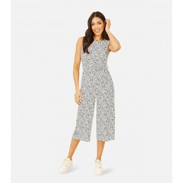 Women's White Animal Print Belted Crop Jumpsuit Mela New Look