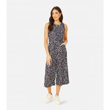 Women's Navy Spot Wide Leg Crop Jumpsuit Mela New Look