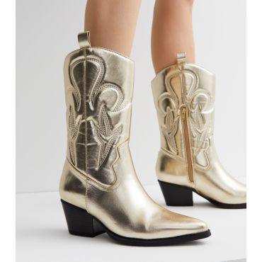Women's Gold Cowboy Boots Public Desire New Look