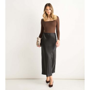 Women's Black Satin High Waist Midi Skirt Gini London New Look