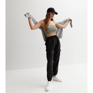 Women's Black Cuffed Parachute Cargo Trousers Urban Bliss New Look