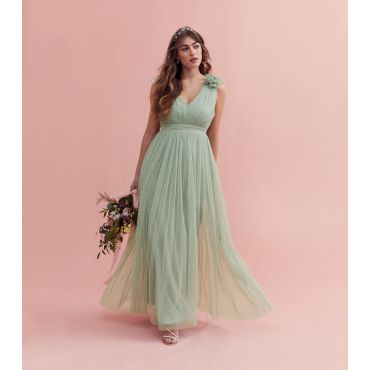 Women's Light Green Chiffon Ruffle Trim Maxi Dress MAYA New Look