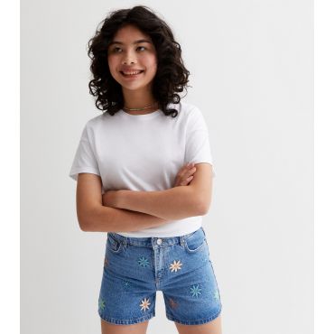 Blue Floral Denim Shorts KIDS ONLY New Look