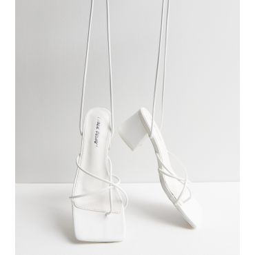 Women's White Strappy Mid Block Heel Sandals Public Desire New Look