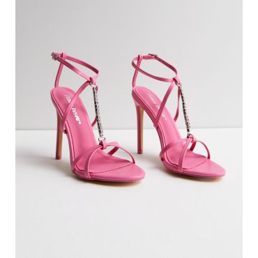 Women's Pink Diamanté Strappy Stiletto Heel Sandals Public Desire New Look