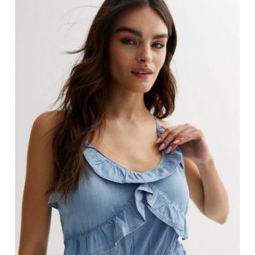 Urban Bliss Blue Frill Strappy Playsuit New Look