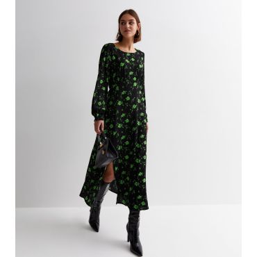 Women's Black Floral Puff Sleeve Midi Dress JDY New Look