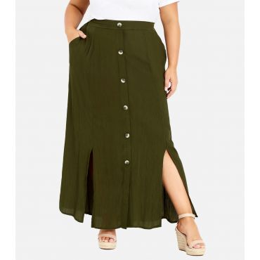 Women's Plus Size Khaki Button Front Maxi Skirt Curves Evans New Look