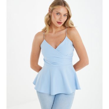 Women's Pale Blue Diamanté Peplum Top Quiz New Look