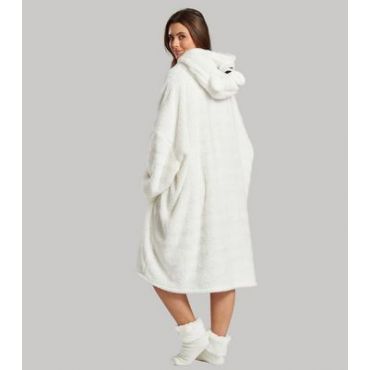 Loungeable White Polar Bear Fleece Blanket Hoodie New Look