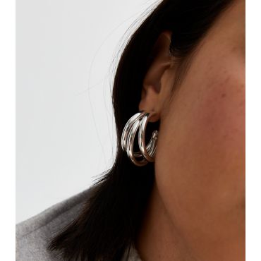 Silver Plated Triple Hoop Earrings New Look