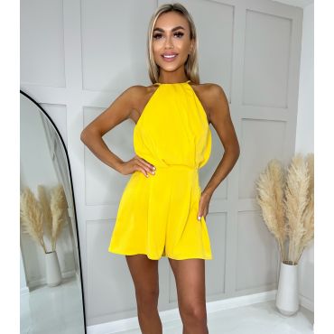 Women's Yellow Strappy Halter Playsuit AX Paris New Look