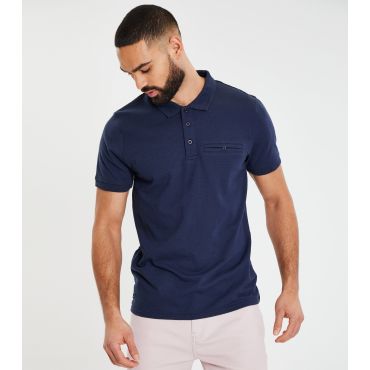 Men's Navy Pocket Logo Polo Shirt Threadbare New Look