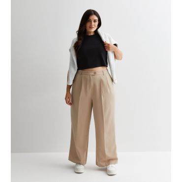 Women's Plus Size Camel Tailored Wide Leg Trousers Curves New Look