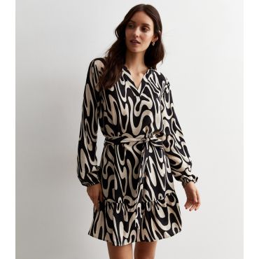 Women's Black Swirl Print Belted Mini Dress JDY New Look