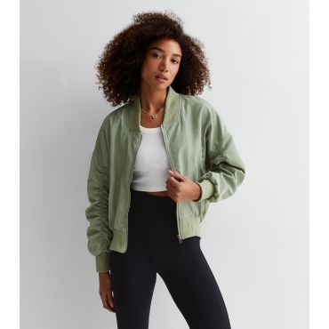 Women's Light Green Ruched Sleeve Oversized Bomber Jacket Cameo Rose New Look