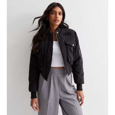 Women's Black Zip Up Bomber Jacket Pink Vanilla New Look