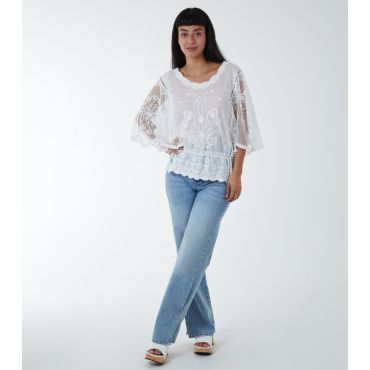 Women's White Floral Lace Blouse Blue Vanilla New Look