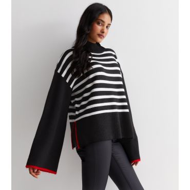 Women's Black Knit Stripe Wide Sleeve Jumper Sunshine Soul New Look