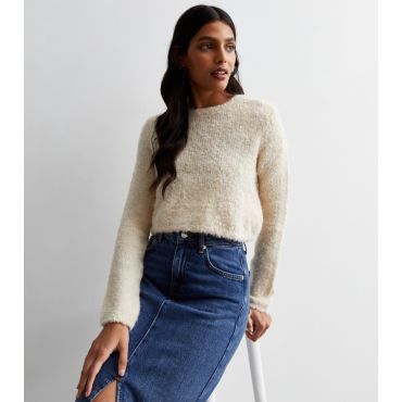 Women's Off White Knitted Jumper ONLY New Look