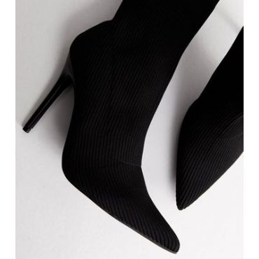 Public Desire Ribbed Pointed Stiletto Heel Sock Boots New Look