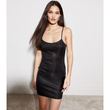 Women's Black Glitter Strappy Mini Dress Pink Vanilla New Look