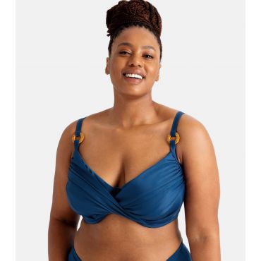 Women's Plus Size Blue Twist Front Bikini Top Curves Dorina New Look