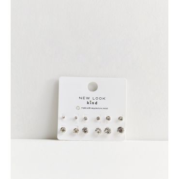 6 Pack Silver Mixed Diamanté Stud Earrings New Look