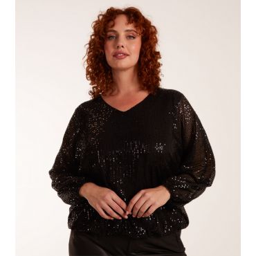 Women's Curve Black Sequin Batwing Blouse Blue Vanilla New Look
