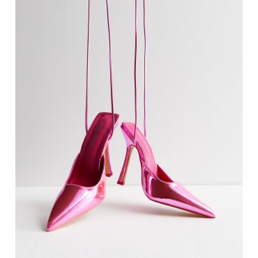 Women's Bright Pink Metallic Stiletto Heel Court Shoes Public Desire New Look