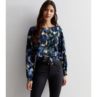 Women's Blue Floral Smock Top ONLY New Look