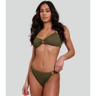 Women's Khaki Textured Crinkle High Waist Bikini Bottoms South Beach New Look